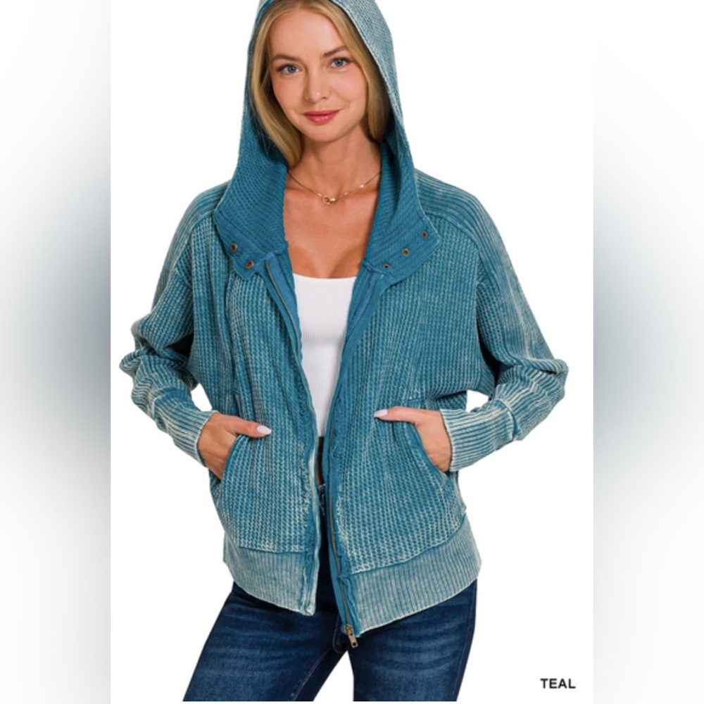 Zenana Outfitters Turquoise blue  Knit waffle long sleeve size large